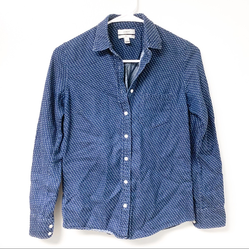 J. Crew Boyfriend “Boy” Fit Chambray Button Down Shirt Dot Detail Size 00